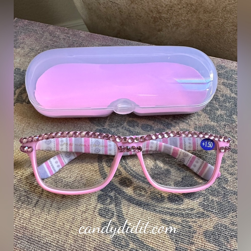 NWT Pretty Pink Crystal Reading Glasses Strength 1.50 With Matching Case